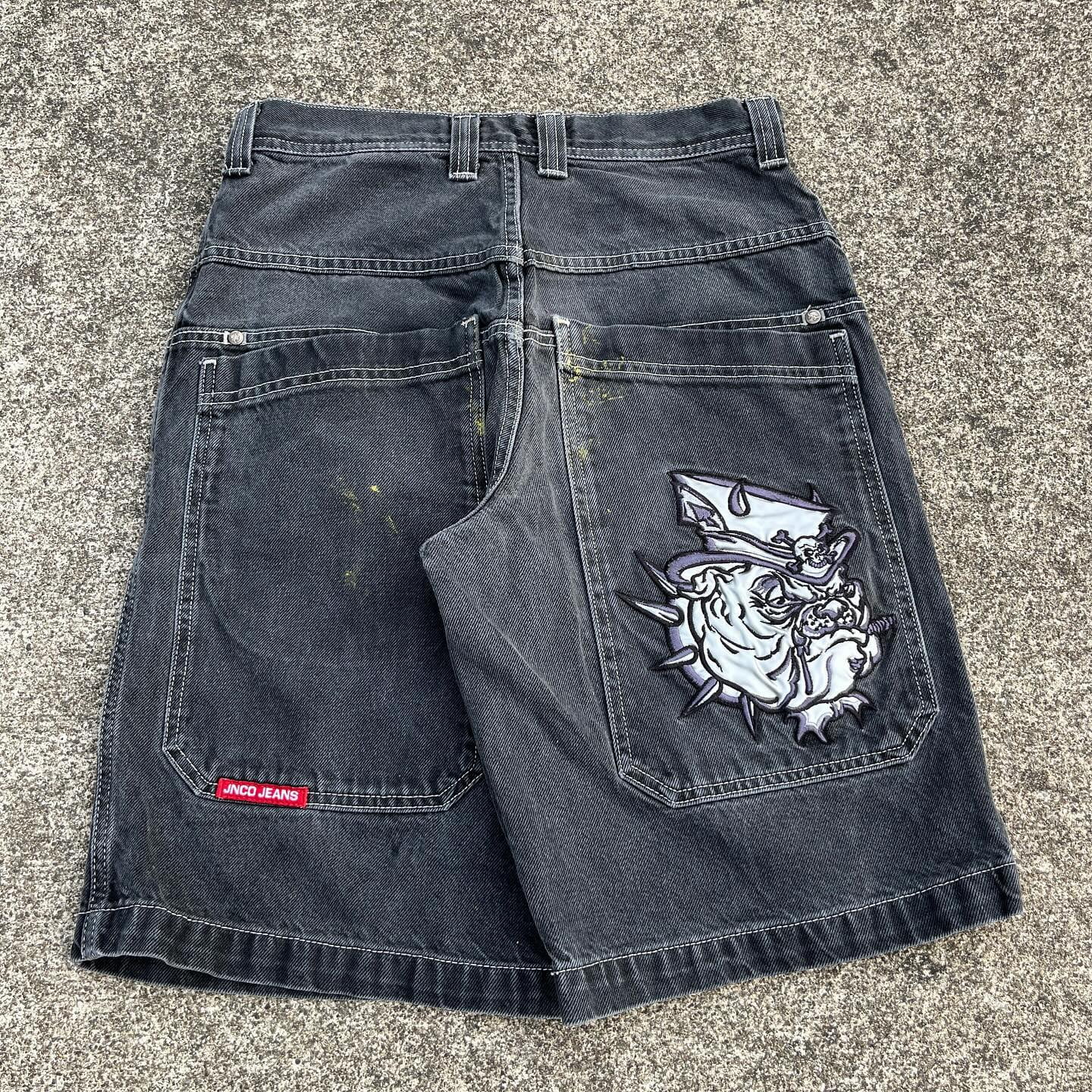 JNCO Chinese Loong Hip Hop Denim Shorts 2000s Style Summer Baggy