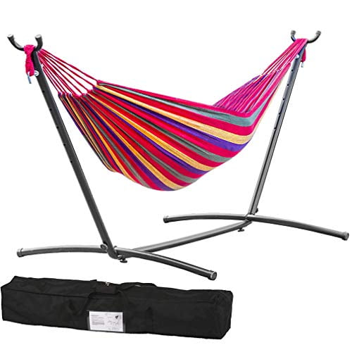 FDW Support de Hamac pour Patio Extérieur, Acier Robuste et Étui de Transport, Rouge