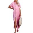 thumbnail image 1 of Robe de Plage pour Femmes, Cache-Maillot, Manches Courtes, Fente Latérale, Boutonnée, Longue Robe-Chemise, Cardigan, Robe Maxi de Plage, Bleu, G, 1 of 7