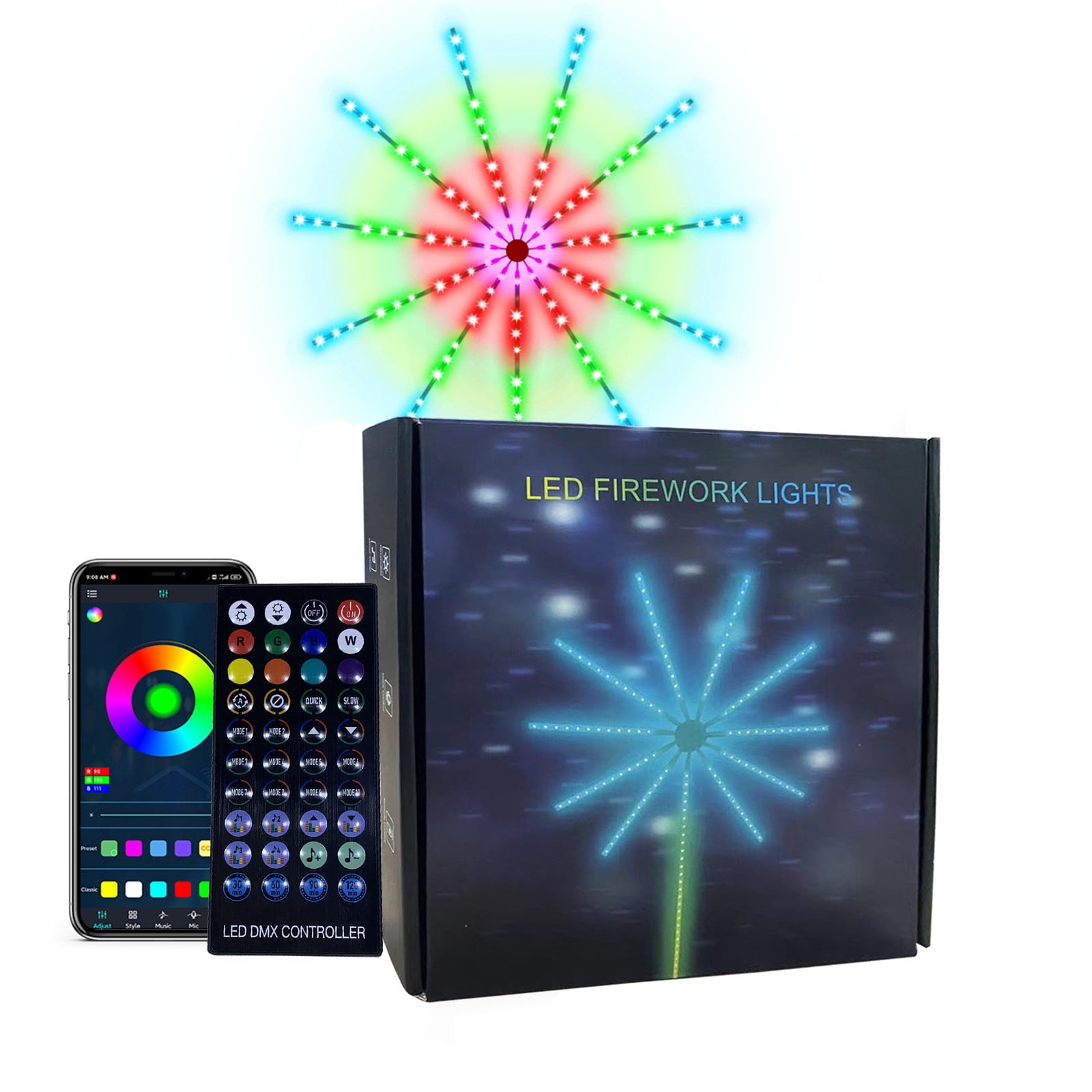 Home 40 Keys 10+1 Symp Fire Works Lights Fire Works LED Strips Dream Color RGB Change Music Sound Sync Bluetooth Fire Works Lights with Remote Control LED Strip Home Essentials