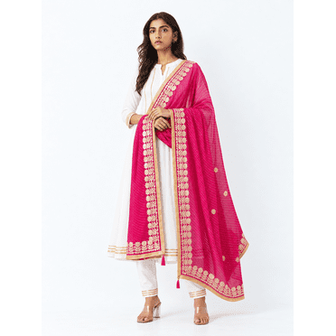 DWEEP SARA Tenue Ethnique de Fête et Festive pour Femmes Spéciale Festive Dupatta Rose Seulement