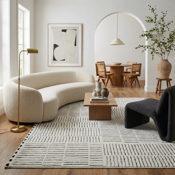 Rug Branch Domus Abstract Indoor Area Rug, Cream Black, Modern - Living Room, Bedroom, Dining Room, and Kitchen