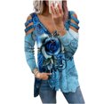 thumbnail image 1 of Diconna T-shirt à Imprimé Rose Femme à Manches Longues Fermeture Éclair Col V Pullover, 1 of 4