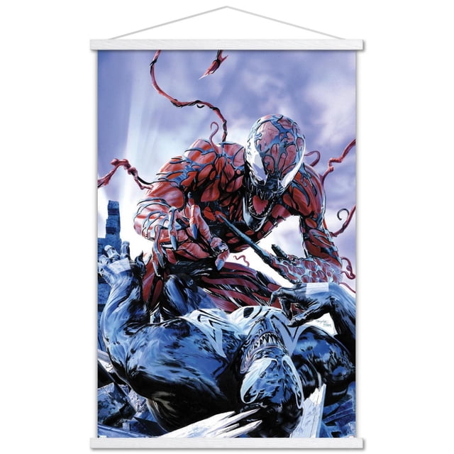 Marvel Comics - Carnage - Affiche Murale Battle with Venom, 14,725 Po x 22,375 Po Présentant une Illustration de Bande Dessinée Détaillée de Carnage sous Forme de symbiote Rouge et Noir Attaquant Venom sous Forme de symbiote Noir et Blanc sur les Gravats avec un Fond de Ciel Nuageux, Imprimée sur Papier d'Affiche Lustré Idéale pour la Déco Murale de la Maison et les collections de Fans.