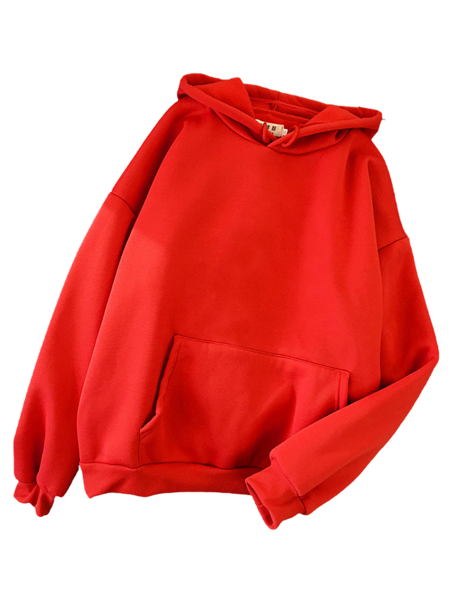 Innerwin Hoodies Fleece Women Sweatshirt Sport Solid Color Loose Fit Hooded Tops Red L