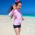 thumbnail image 4 of Toddler Girl Bathing Suits Rash Guard Set Flower Graphic Printed Sun Protection Long Sleeve Cute Swimwear Bathing Suits 12-18 Months, 4 of 6