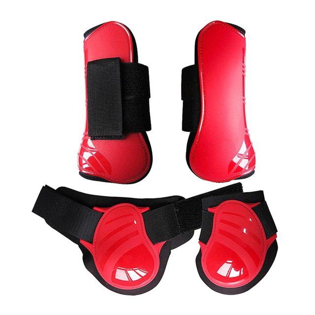 jinwen 4Pcs Horse Front Rear Hind Leg Boots, Equine Tendon Fetlock Protect Red M
