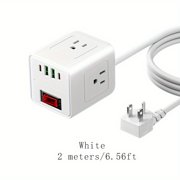 Premium 7 in 1 Cube Power Strip Surge Protector with 6.5ft Extension Cord 3 AC Outlets and USB C Ports for Modern Desktop Organization