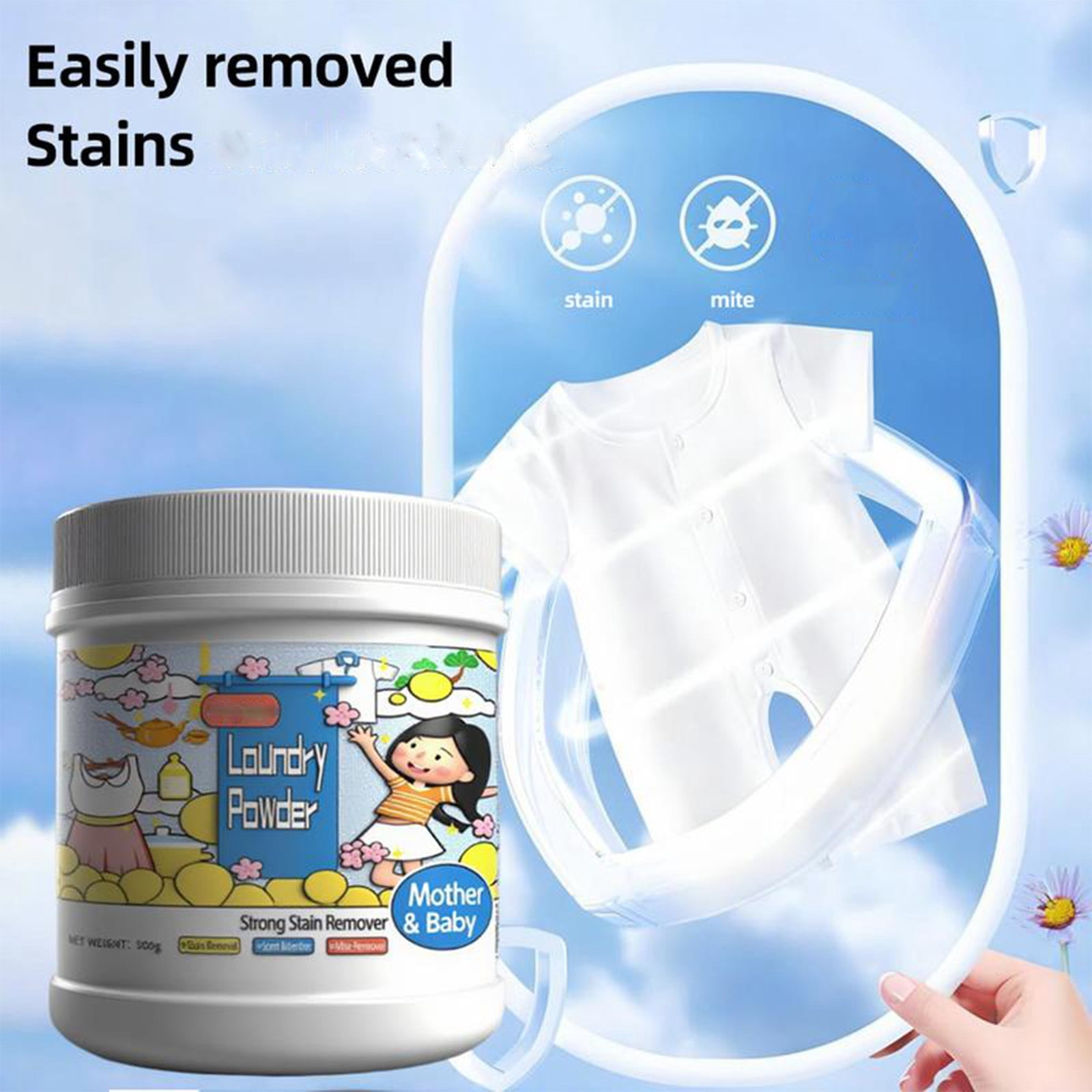 Oxygen Laundry Powder,500g Oxygen Laundry Booster,Laundry Detergent Powder Hyper Concentrated Strong Stain Remover Powder for Clothes,Everyday Fabrics Removes Milk Sweat Oil Fruit Stains