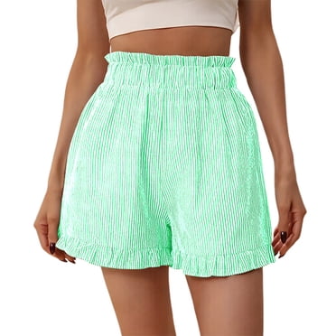 Tumotour Lounge Shorts for Women High Waist Casual Shorts Solid Color Elastic Waist Athletic Shorts Lightweight Loose Ruffle Shorts for Running Yoga Gym Workout