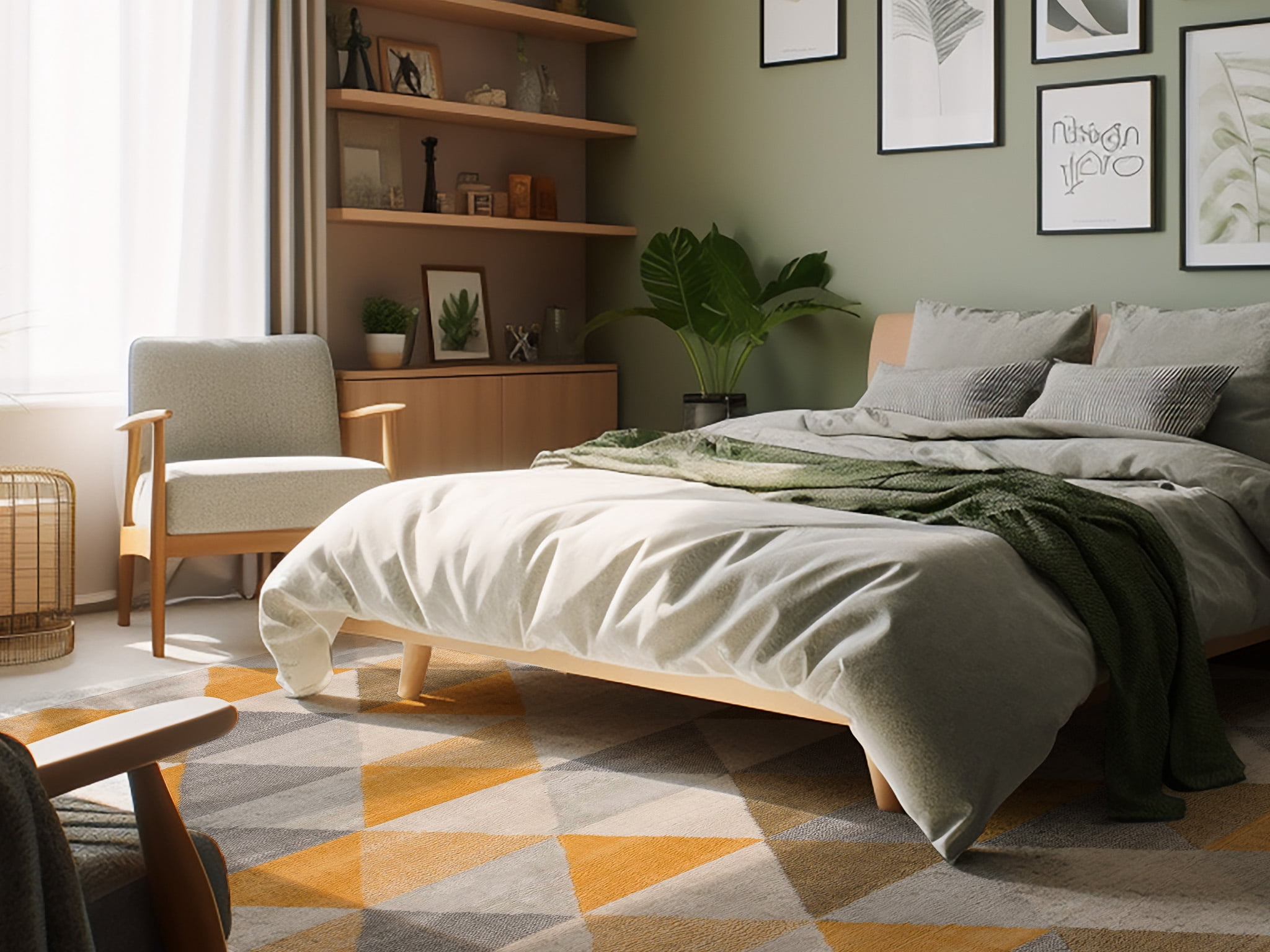 Tapis Branch Savannah 2' x 9' (Taille exacte : 2'3" 9') de couloir moderne du milieu siècle, jaune beige, géométrique pour entrée, couloir, salle bain et cuisine