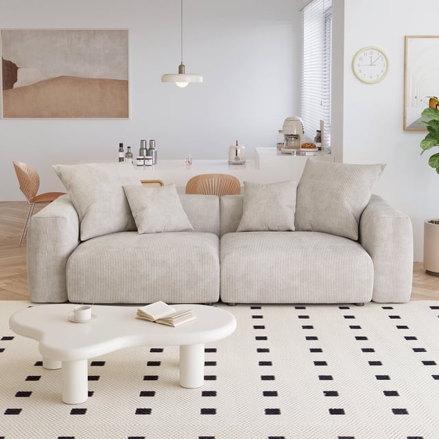 The Magic Home Canapé d'Angle Convertible Modulable 2 Places en Velours Côtelé Beige,