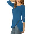 thumbnail image 4 of INSPIRE CHIC Hauts pour Femmes Col Rond Manches 3/4 Décor Boutons Ourlet Irrégulier Blouse Style Décontracté TP Bleu Royal, 4 of 8