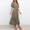 thumbnail image 5 of LOVZFMLL Women Solid Short Sleeve Loose Ruffles Lacing Dress Army Green L, 5 of 5