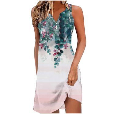 UPPADA Womens V Neck Tank Dress Button Down Floral Print V Neck Dress Summer A-Line Elegant Dress Vintage Sleeveless Beach Sundress Plus Size Clearance Sale for Women Multicolor,XXL