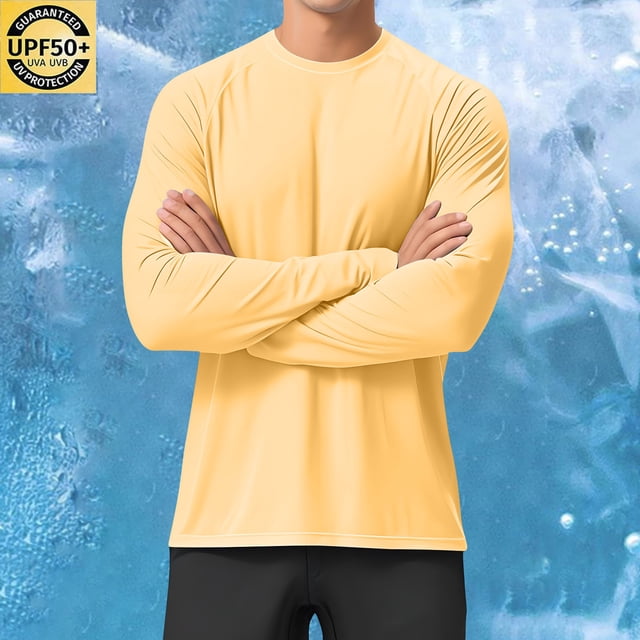 ylioge Mens Sun Protection T Shirts Lightweight Long Sleeve UV T-Shirts Casual Solid Pullover Breathable Basic Raglan Fishing Tees Tops
