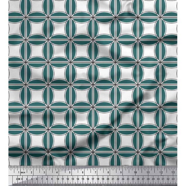 Soimoi Japan Crepe Satin Fabric Semi Circle & Square Geometric Fabric Prints By Yard 42 Inch Wide