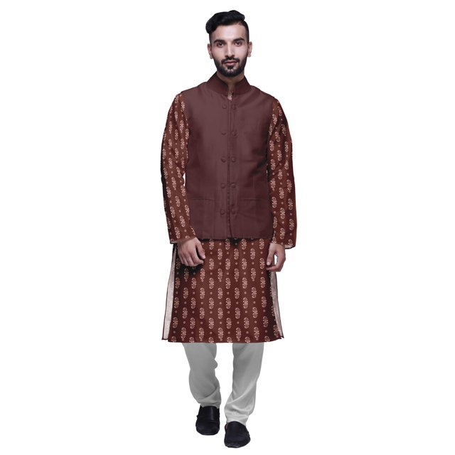 Atasi Ensemble Kurta Pyjama Ethnique Classique à Manches Longues Imprimé pour Hommes Tenue Décontractée