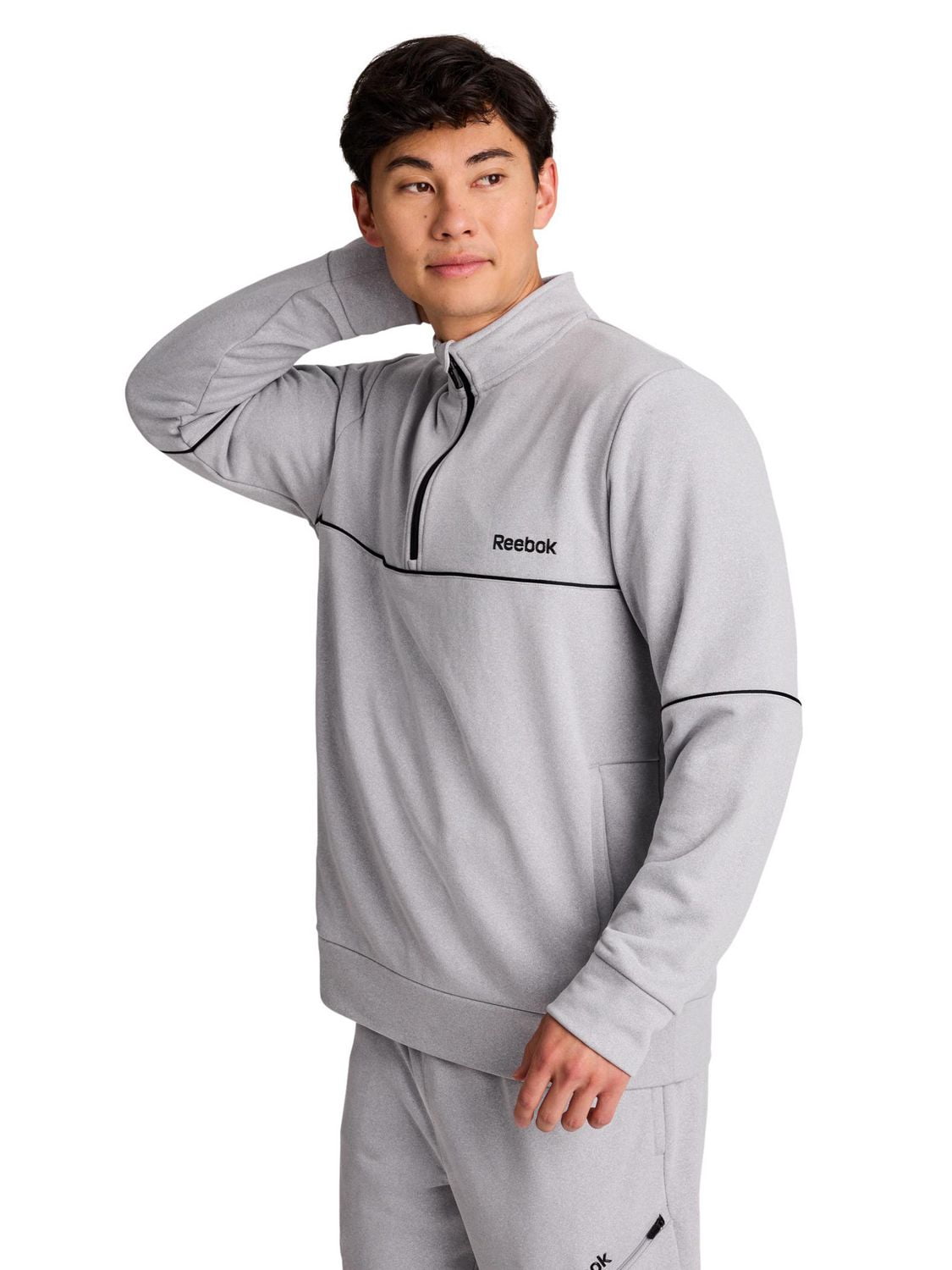 Reebok Chandail en tissu éponge à quart de fermeture éclair pour hommes