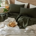 thumbnail image 4 of Bedding Sheet Set Washed Cotton Linen Like Textu Breathable Durable Soft Comfy (Dark Orange Queen), 4 of 7