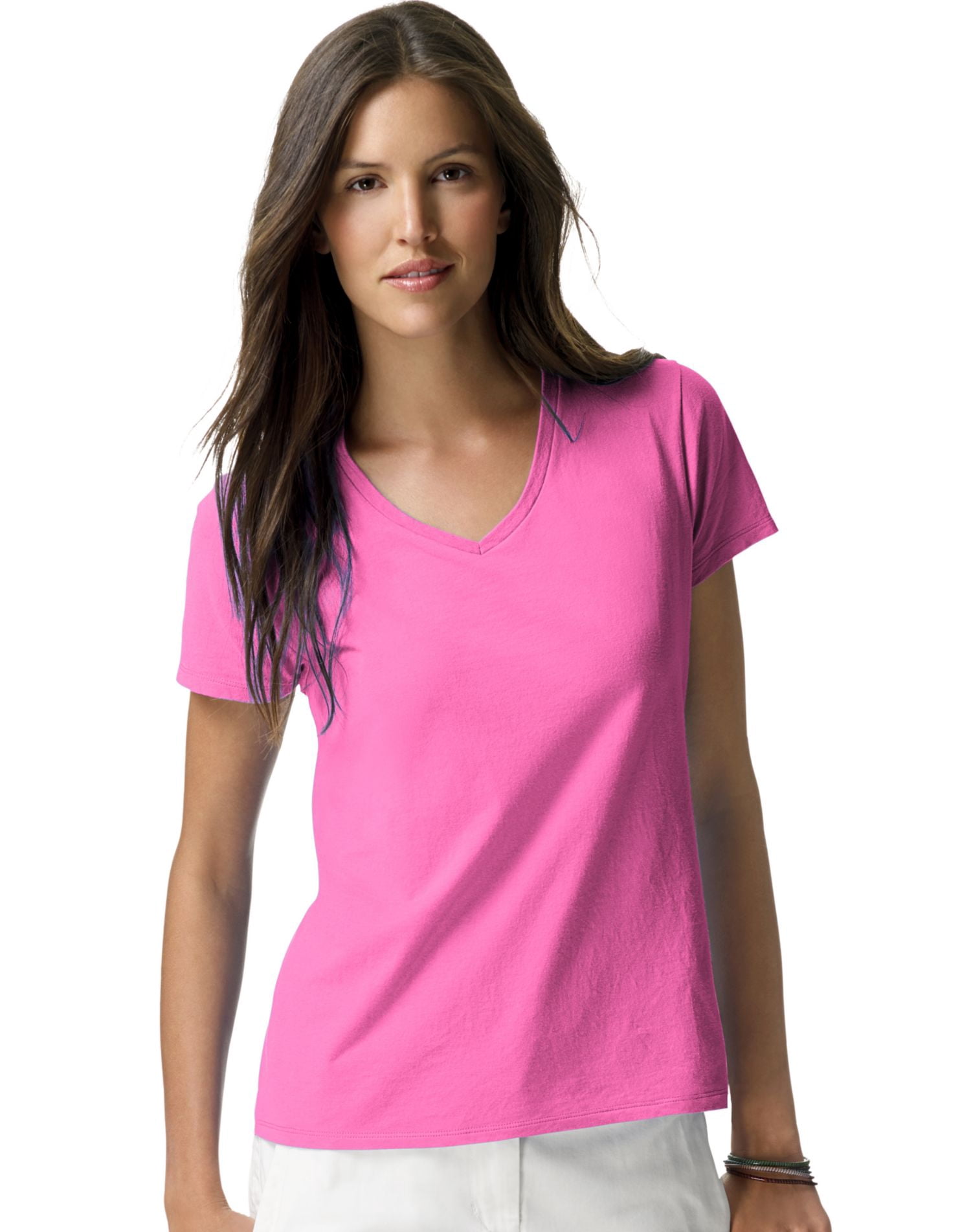 Hanes T-Shirt à Col en V Nano-T pour Femmes, m, Rose Wow