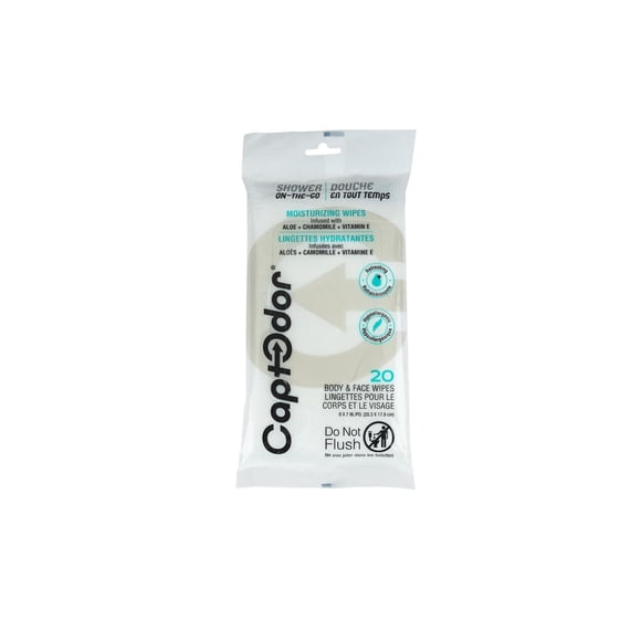 Lingettes Captodor après-sports rafraichissante et hydradantes infusées avec Aloès, Camomille et Vitamine E.