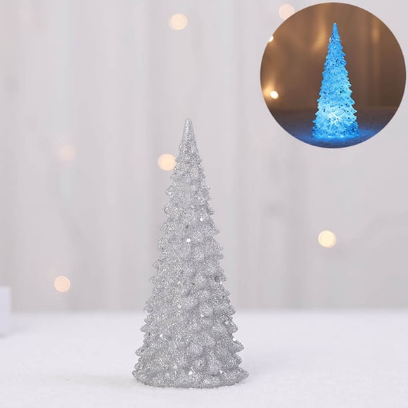 EDHITNR Veilleuse Acrylique LED Colorée, Lampe de Table Décorative Sapin de Noël, 7 Couleurs Changeantes Rotation Automatique pour Chambre Cadeaux pour la Maison, Argent