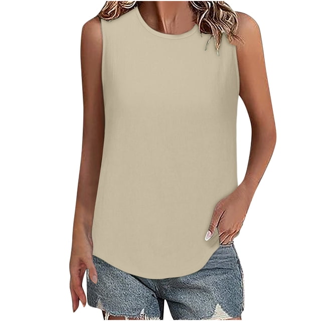 AherBiu Débardeurs Grande Taille pour Femmes Couleur Unie Sans Manches Col Rond Ample Chic Décontracté Basique Camis