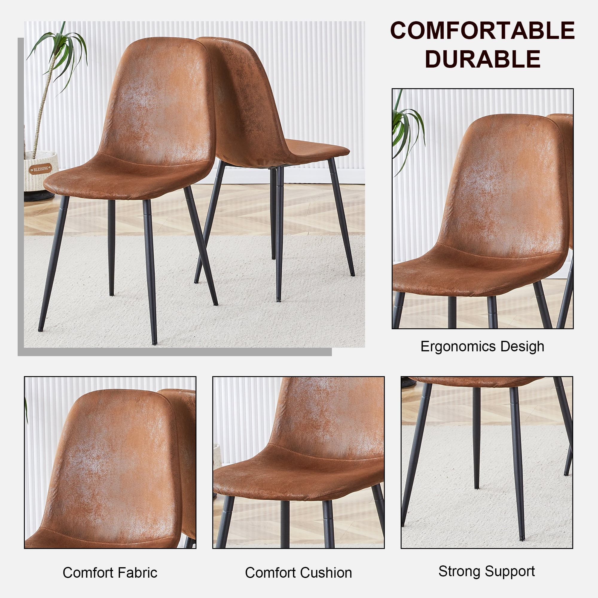 Noble House Ensemble de 6 chaises de salle à manger modernes en tissu technique brun aspect suède