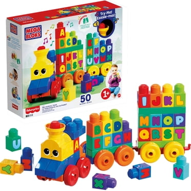 MEGA BLOKS Toy Blocks ABC Musical Train with Sounds and Music (50 Pieces) for Toddler