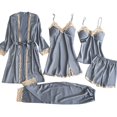 thumbnail image 1 of Pxiakgy Pyjama pour Femmes Dames Ensemble de Pyjama en Satin 5 Pcs Pyjama Effet Soie à Empiècements en Dentelle Pyjama pour Femmes Gris + TTG, 1 of 3