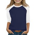 thumbnail image 2 of ZACPNCV T-Shirts pour Adolescentes Raglan Manches 3/4 Vêtements Mignons Automne Col Rond Hauts Confortables Manches au Coude T-Shirts Bleu Marine 7-8 Ans, 2 of 7