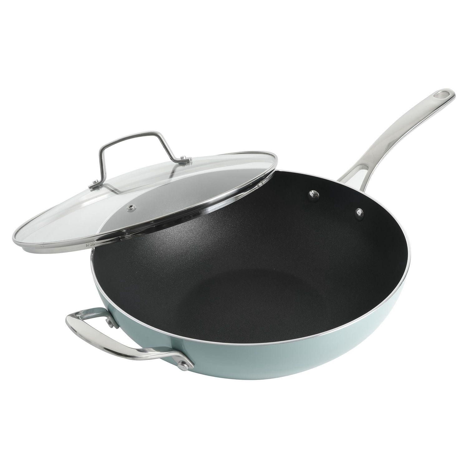 Martha Stewart Poêle essentielle 30,5 cm avec couvercle et 2 outils, bleu