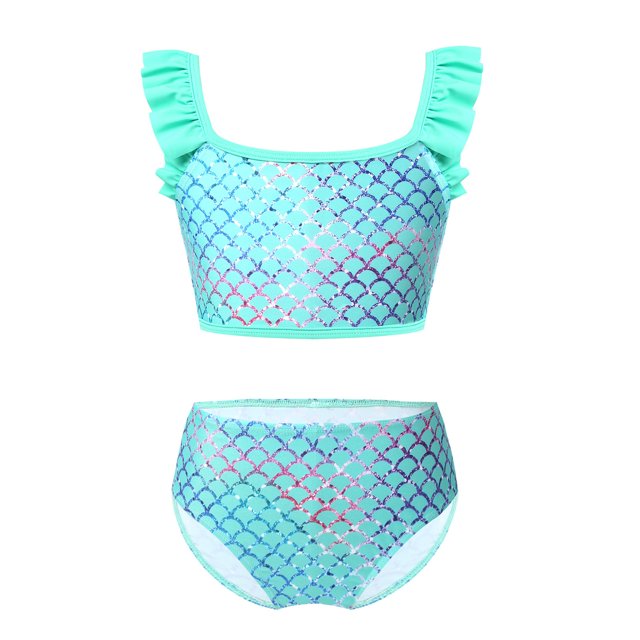 Miaeowve Toddler Baby Girls Mermaid Tankini Swimsuit Ruffle Flower Sleeve Swimwear Bathing Suits Green 12
