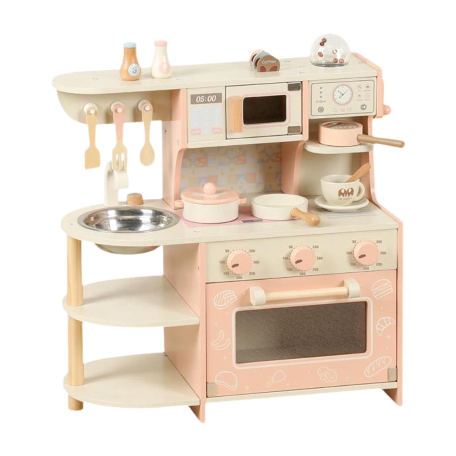 Bunblic Wooden Kitchen Playset Kids Play Kitchen Realistic Fine Motor Skill Toy Kitchen Accessories Pretend Chef Cooking Toy for Kids