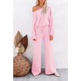 thumbnail image 4 of ORUYROP Ensemble de Pull 2 Pcs pour Femmes Haut Court à Manches Longues et Pantalon Large, 4 of 5