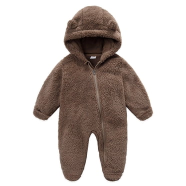 IROINID Rabais Cache-Couche pour Bébé à Manches Longues Grenouillère en Molleton pour Nouveau-Né Combinaison de Neige d'Hiver Gigoteuse Cache-Couches Dessin Animé Chaud à Capuche Barboteuse Combinaison Tenues pour Filles Garçons, Brun