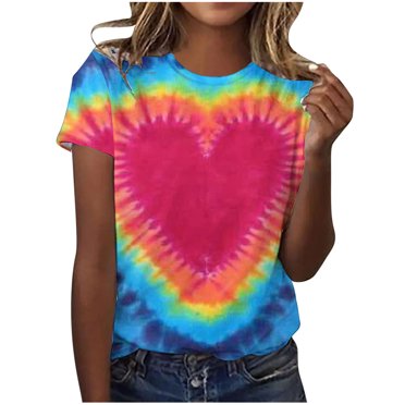 FAIWAD Womens Summer Tops Tie Dye Print Short Sleeve Shirt Round Neck T-Shirts Trendy Casual Loose Blouses