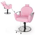 thumbnail image 1 of Gymax Chaise de Barbier Inclinable Chaise de Salon pour Coiffeur avec Appuie-Tête à Hauteur Réglable Rose, 1 of 9