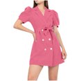 thumbnail image 2 of Ovzne Robes d'Été pour Femmes 2025 Robe Femme Mode Décontractée Couleur Unie Bouton Été Manches Courtes Col Rabattu Robe Femme Manches Courtes Liquidation, 2 of 7