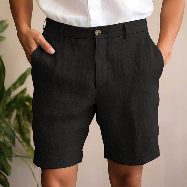 NTACZA Shorts for Men Summer Zipper Solid Shorts Classic Fit Lightweight Button Placket 5 Inseam Shorts Men S