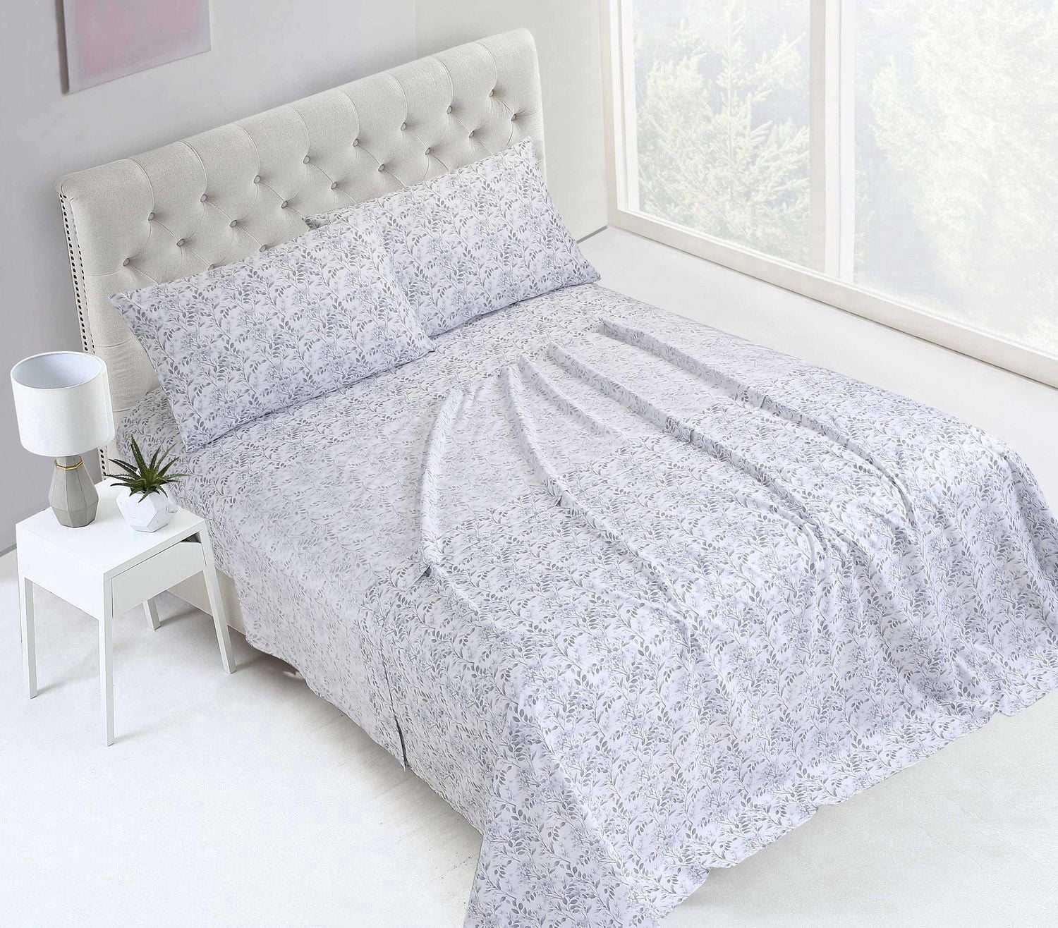 Swift Home 4-Piece Printed Sheet Set, Grey Plaid, King