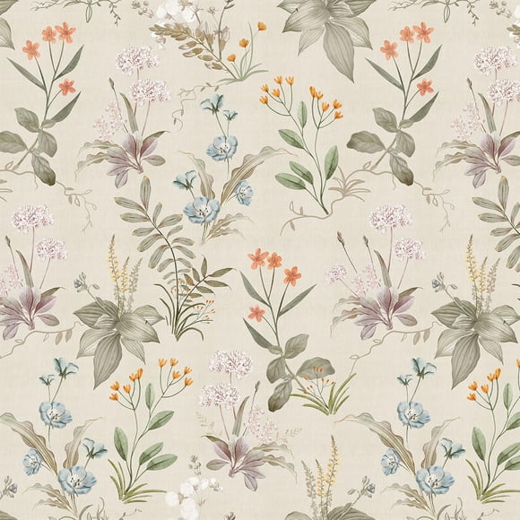 GaliGali Floral Peel and Stick Wallpaper, Farm Floral Wallpaper, Wildwood Flower Self-Adhesive Wallpaper, Beige Floral Removable Contact Pa
