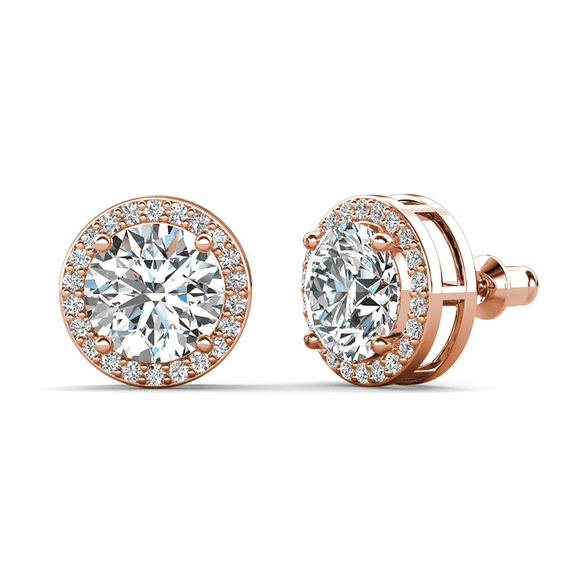 Cate & Chloe Ariel Boucles d'Oreilles Clous Halo Plaquées Or Rose 18k avec Diamants Simulés, Cadeau pour Femmes