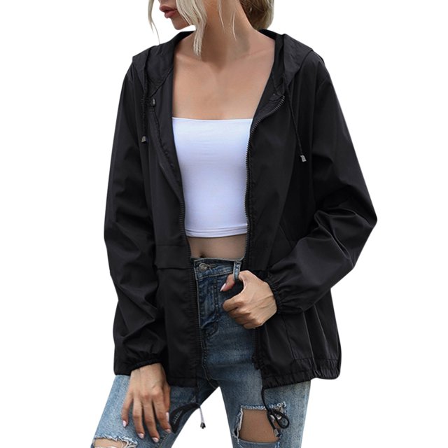 Manteau Imperméable à Capuche pour Femme, Mode Décontractée, Couleur Unie, avec Fermeture Éclair et Poches, à Panneaux, pour l'Extérieur
