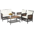thumbnail image 1 of Costway 4PCS Patio Rattan Furniture Set Cushioned Chairs Wood Table Top W/Shelf, 1 of 9