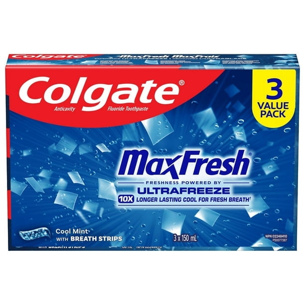 Colgate Dentifrice Max Fresh avec Mini Bandes Haleine, Menthe Fraîche, 3 X 150 ml
