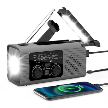 Amzcrzy Solar Radio Manivelle 4000Mah d'Urgence Solar Radio Noaa Am Radio Météo Portable Radio Dynamo Lampe Torche à Batterie Polymère Lampe de Poche Led Alarme pour Camping Déco Maison Déco de Chambre Maison et Cuisine