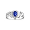 thumbnail image 1 of RYLOS Men's Rings Sterling Silver Classic 7X5MM Oval Gemstone & Diamond Ring Blue Star Sapphire September Birthstone Rings For Men Size 11, 1 of 7