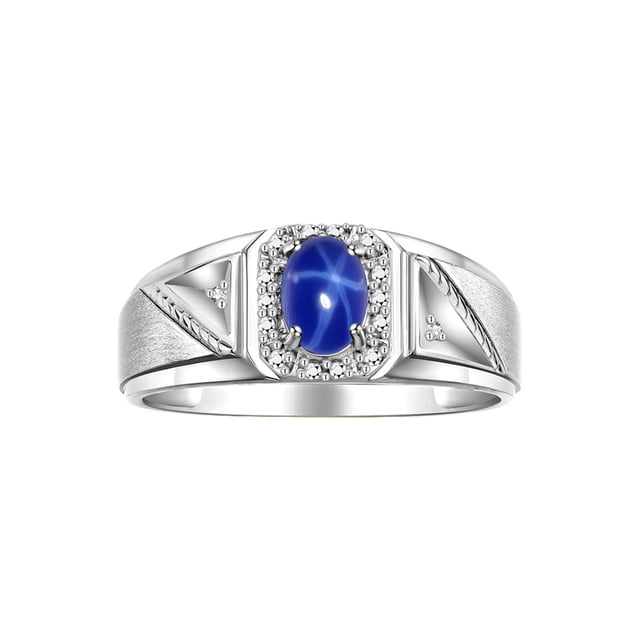 RYLOS Men's Rings Sterling Silver Classic 7X5MM Oval Gemstone & Diamond Ring Blue Star Sapphire September Birthstone Rings For Men Size 11